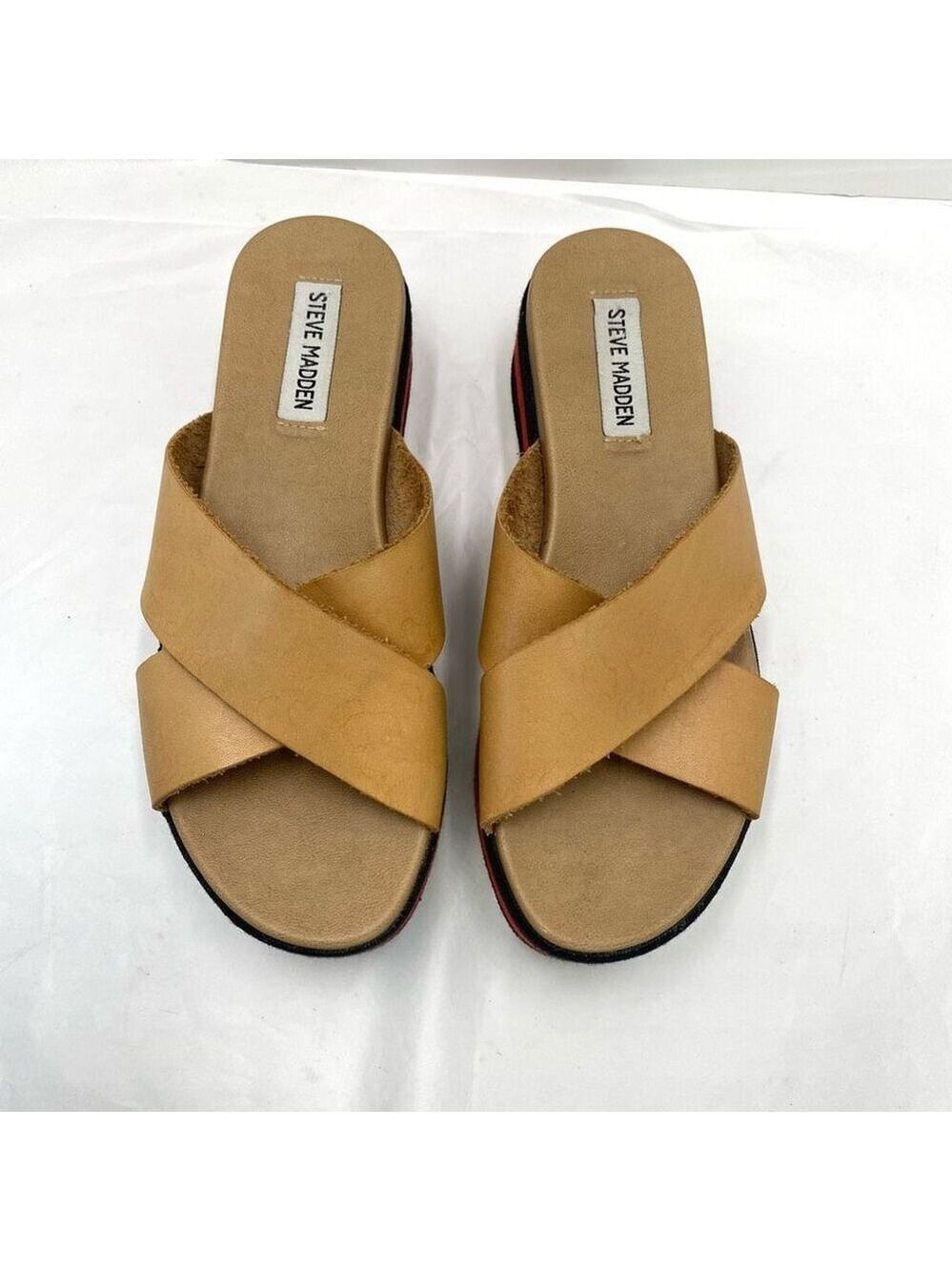 Steve Madden Asher Platform Sandals WM 8 Tan Brown Red Slide On Strappy Y2K Styl - Picture 3 of 11